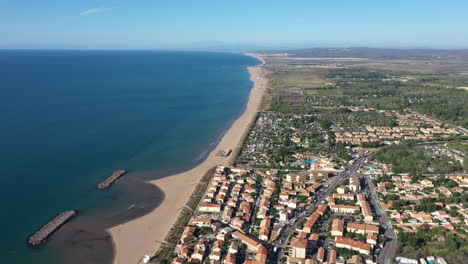Beach-coastline-aerial-view-Valras-Plage-residential-houses-seaside-resort